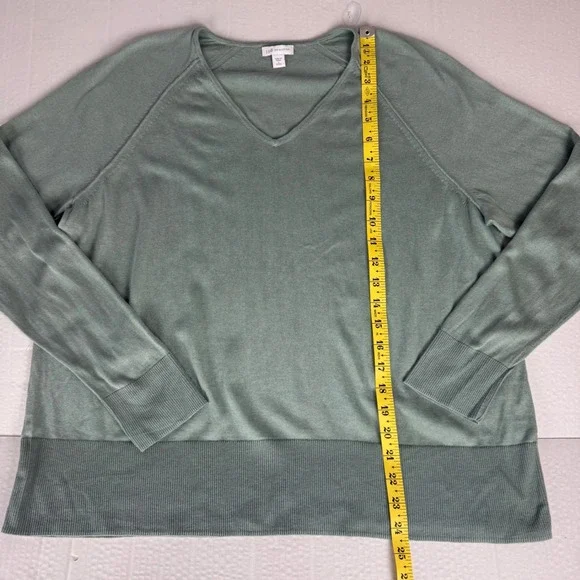 J. Jill Petite V Neck Silk Cotton Blend Sweater Soft Green Size Large petite‎ - Picture 6 of 7
